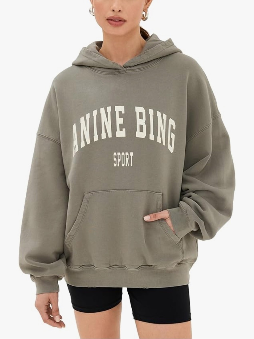 Anine Bing Olive Green Logo Hoodie